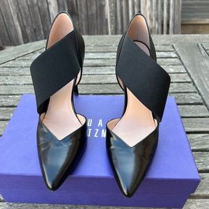 Stuart Weitzman Black Leather & Elastic High Heel Shoes